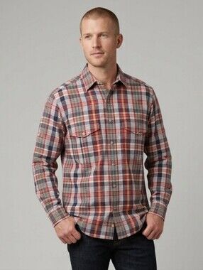 Willis & Geiger Red Navy Plaid Men's Button-Down Long Sleeve Shirt Size Medium